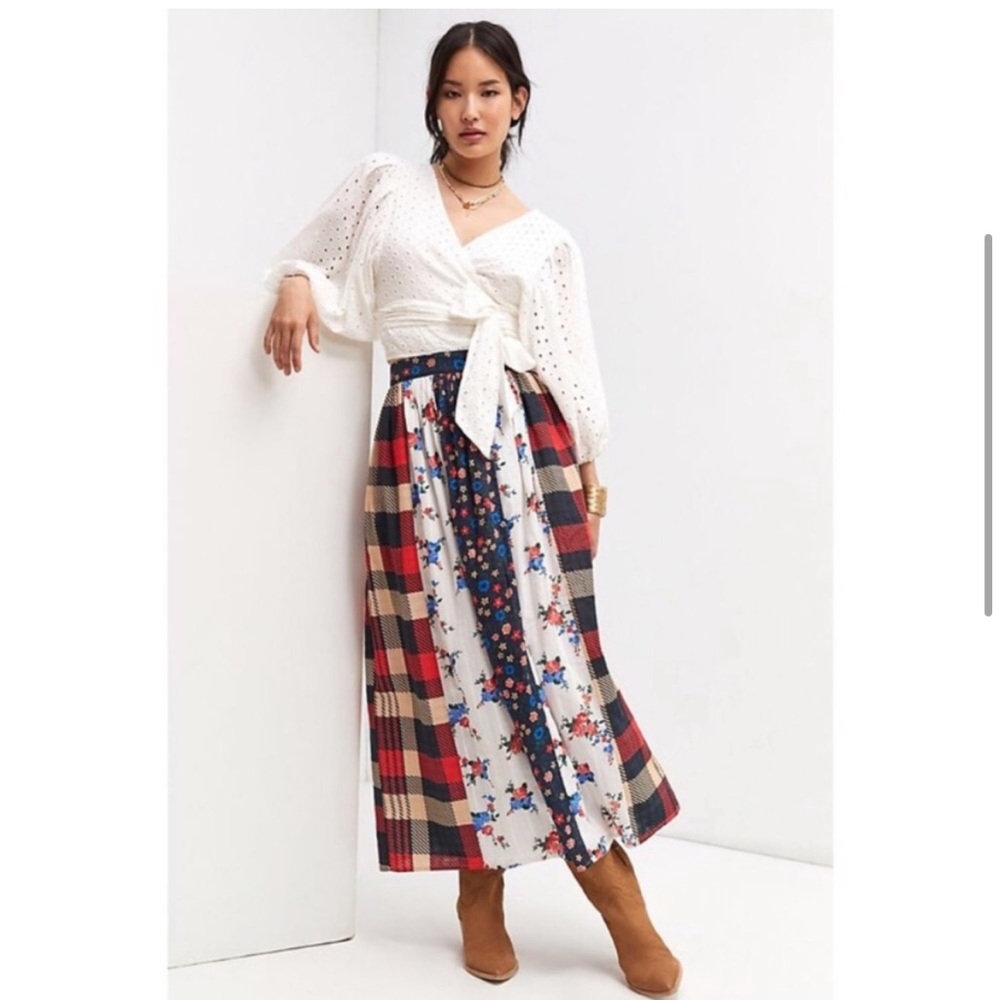 Anthropologie Let Me Be Contrast Floral Maxi Skirt size XL